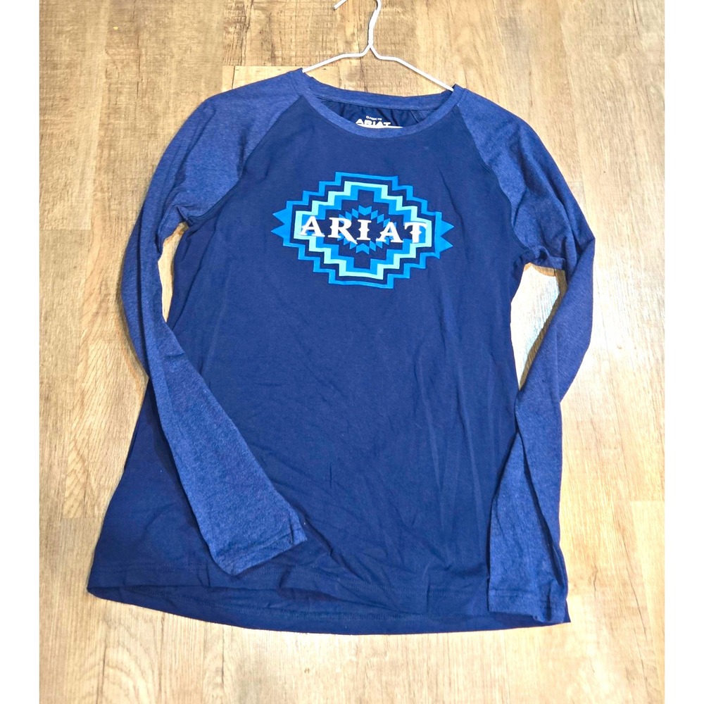 Ariat Women's Navy Raglan Long Sleeve Graphic Logo Crew Neck T-Shirt Size M